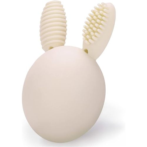 Teether Baby Teething Toy Rabbit Egg Rattle Toy Teething Pain Relief for Babies Boys Girls - Cream