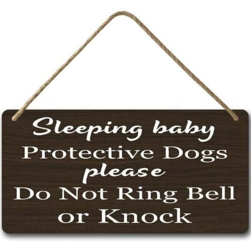 6x12 IN Sleeping Baby and Barking Dog Wooden Hanging Plaque Sign,Do Not Knock or Ring Doorbell,No Soliciting Wood Plaque Housewarming Home Accessory Gift
