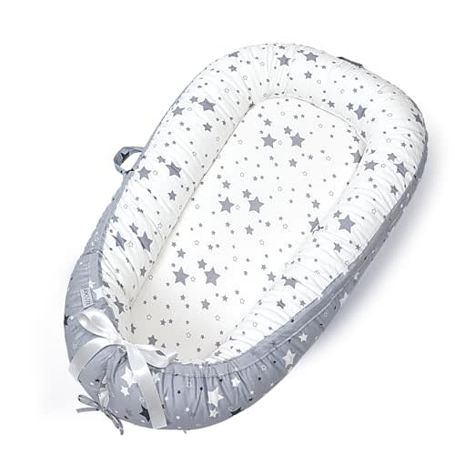 Beisurznga Baby Lounger, Ultra Breathable Cotton Soft Baby Newborn Lounger, Portable Lightweight Adjustable Infant Floor Seat for Travel, Newborn Essentials Baby Registry Search(Stars)