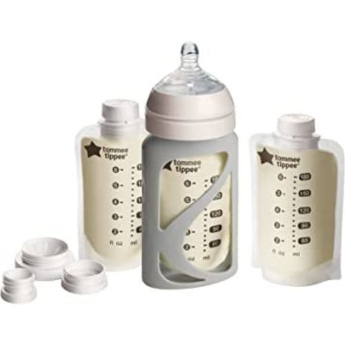 Tommee Tippee Breast Milk Starter Set, Compatible With All Leading Breast Pumps, Includes Breast-Like Nipples, 3x Milk Pouch Bottle Holders, 3x Pre-Sterilized Breastmilk Pouches And Adapter Set