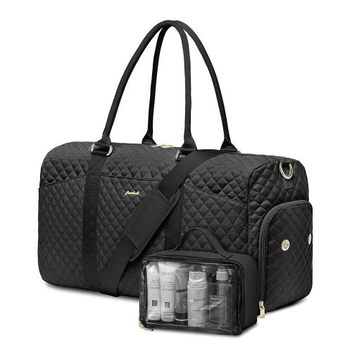 Women Weekender Travel Duffle Bag: Travel Duffel Overnight Bags with Shoe Compartment Large Carry on Tote with Toiletry Bag Weekend Traveling Yoga Gym Hospital Bag for Women with Wet Pocket Black