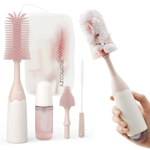 Momcozy Portable Bottle Brush Set - Baby Bottle Cleaner Kit with Silicone Brush, Drying Rack - 6 in 1 Bottle Cleaning Tool for Home and Travel