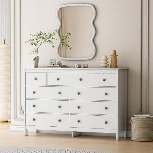 Pipleo 10-Drawer White Bedroom Dresser, 55-Inch