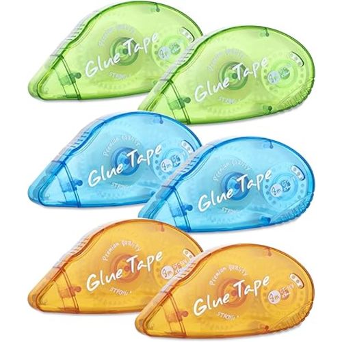 XUXU 6 Pack Double Sided Tape Roller, Scrapbooking Tape, Permanent Adhesive Tape Dispenser Runner for Crafts and Arts Projects, Photo-Safe, 0.3-inch by 315-Inch