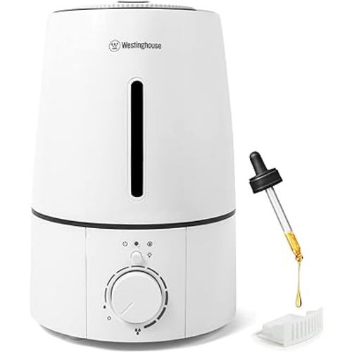 Westinghouse Cool Mist Ultrasonic Humidifier for Bedrooms, 3 Liter Capacity with LED Night Light and Low Water Alarm, Humidifier with Essential Oil Diffuser