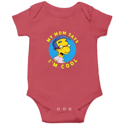 My Mom Says Im Cool Onesies, Milhouse Van Houten Onesies, The Simpsons Vintage Onesies Kids's Short Sleeve Onesie 12M Vintage Red sold by Faina | SKU 87461388 | Printerval
