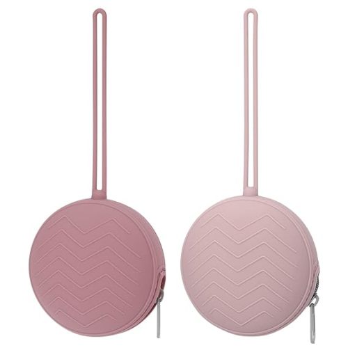 2 Pack Silicone Pacifier Holder Case, BPA Free Newborn Baby Pouch for Boys & Girls, Portable Container (Powder Rose, Dusty Lilac)
