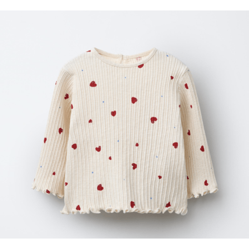 RIBBED SHIRT WITH HEART PATTERN - Light ecru | ZARA United States