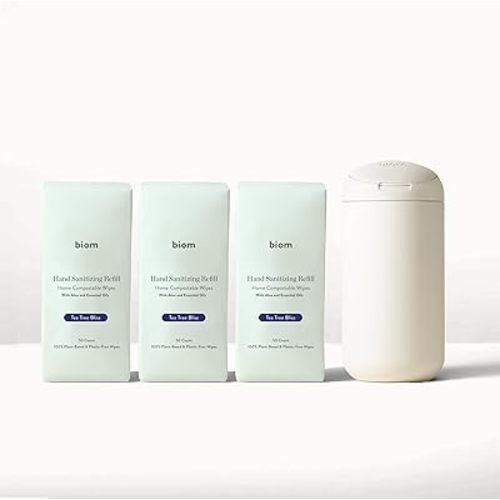 Biodegradable Hand Sanitizer Wipes (150ct) Starter Kit with Refillable Dispenser - Eco-Friendly Kid-Safe Wipes | All Natural, Non-Toxic Plant-Based Hand Sanitizing Wipes with Aloe for Soft Skin
