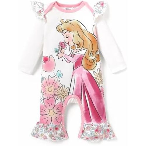 Disney Princess Cinderella Ariel Tiana Minnie Winnie Lion King Baby Girls Boys Ruffle Long Sleeve Romper Newborn to Toddler
