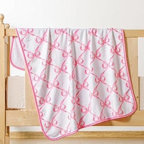 Breling Baby Blanket with Pink Bow Soft Flannel Swaddle Blanket for Girls 30 x 40 Inch Cute Coquette Throw Crib Receiving Blankets Gifts for Infant Toddler Beds Sleeping Nursery Baby Shower