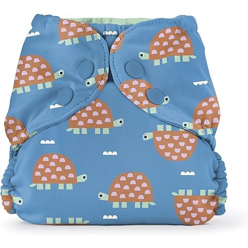 Esembly Cloth Diaper Cover - Reusable Swim Diaper, Waterproof, Breathable - Adjustable Outer Layer Over Absorbent Inner for Blowout Protection - Turtles, Size 2 (18-35lbs)