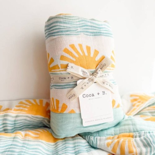 Sun + Wave Surfer, Nautical Organic Bamboo Blend Blanket