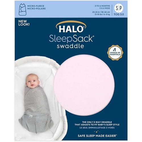 HALO Micro-Fleece Sleepsack Swaddle, 3-Way Adjustable Wearable Blanket, TOG 3.0, Soft Pink, Newborn, 0-3 Months