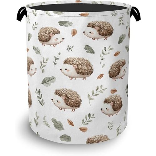 Hedgehog Laundry Hamper,Plant Leaf Dirty Clothes Laundry Basket with Handles Waterproof Oxford Cloth Storage Basket for College Dorms Bathroom Bedroom 16" x 20.8"