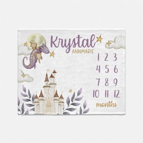 Girl Dragon Baby Milestone Blanket, Dragon Milestone Blanket, Personalized Baby Blanket, Monthly Baby Blanket, Dragon Nursery Theme G63 - Etsy