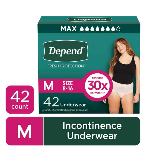 Depend Fresh Protection Incontinence Underwear for Women, Adult Diapers, M, 42 Count HSA/FSA Eligible