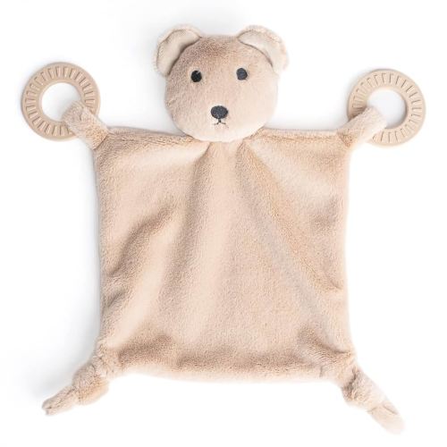 Bella Tunno Teether Buddy – Soft, Plush Baby Lovey with Textured Baby Teether Toy and Gentle Rattling Head, Comforts and Brings Teething Relief, Colorful Animal-Themed Baby Teething Toys (Bear)