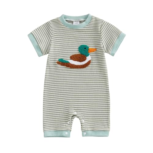 Bagilaanoe Infant Baby Boy Short Sleeve Romper Jumpsuit Pants Deer Duck Waffle Knit Outfit Summer One Piece Clothes