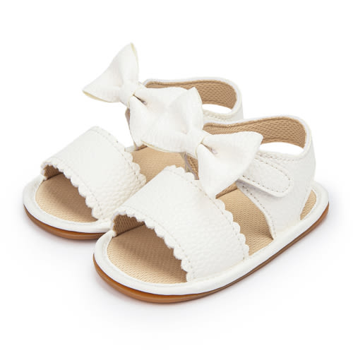 Meckior Baby Girls Sandals Rubber Sole Infant Flats Bowknot Shoes for First Walker 0-18 Months