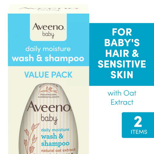 Aveeno Baby Daily Moisture Wash & Shampoo, Oat Extract, 2 x 12 fl. oz