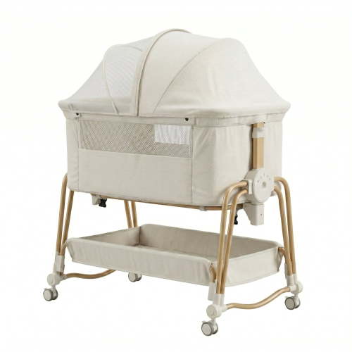 4-in-1 Baby Bassinet & Bedside Sleeper for Babies, 7-Level Height Adjustable, Wheels with Storage Basket, Breathable Mesh,White