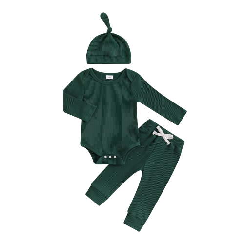 Michellecmm Baby Clothing Set, Solid Color Long Sleeve Romper with Pants and Hat