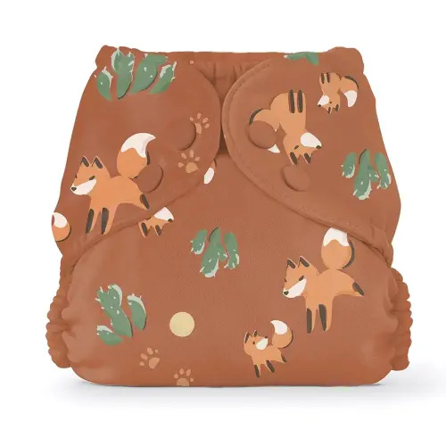 Esembly Cloth Diaper Cover - Reusable Swim Diaper, Waterproof, Breathable - Adjustable Outer Layer Over Absorbent Inner for Blowout Protection - Foxes, Size 1 (7-17lbs)
