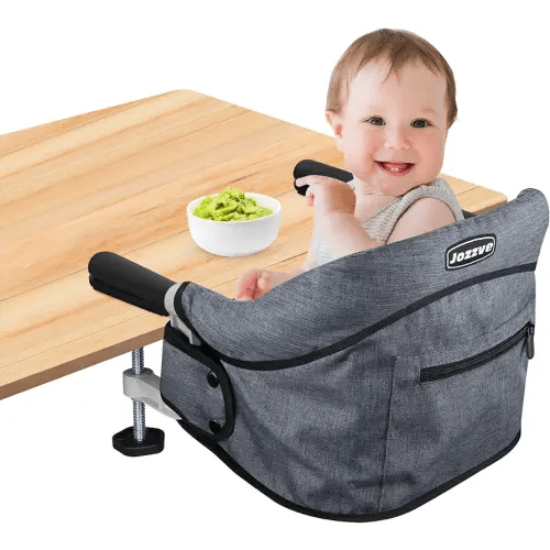 Hook On High Chair, Jozzve Baby High Chair, Portable High Chair for Travel, Foldable Fast Table Chair with Storage Bag, Baby Feeding Seat Clip On High Chair for Home and Travel (Grey)