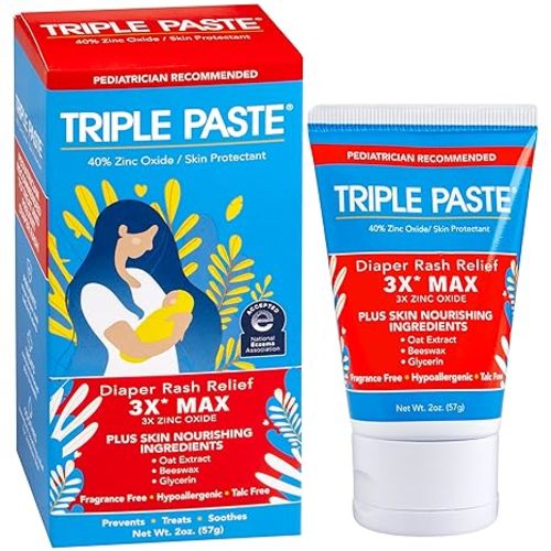 Triple Paste 3X Max Diaper Rash Ointment for Baby, Maximum Strength with 40% Zinc Oxide Ointment for Serious Diaper Rash, 2 oz Tube