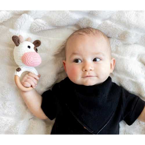 Cow Baby Rattles | Crochet Highland Cow Rattle | Baby Shower, New Baby Gift | Cotton Yarn and Beechwood | Turnkey Gift Free Bag