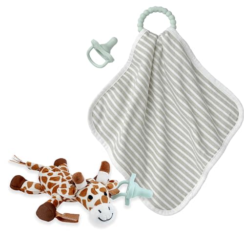 Dr. Brown's Baby Lovey Pacifier Holder, Teether & Blanket Set with 100% Silicone Pacifiers, Newborn Essentials