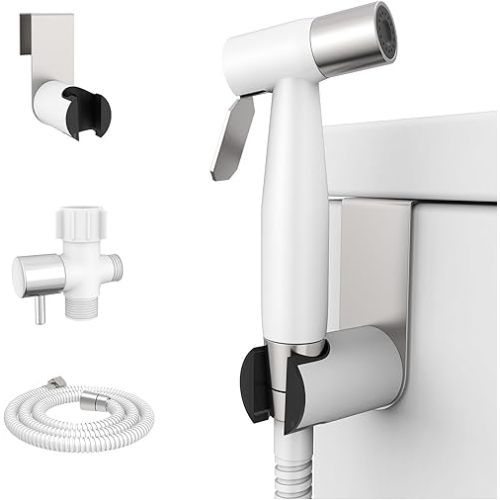 Arofa Handheld Toilet Bidet Sprayer for Toilet-Adjustable Water Pressure Control with Bidet Hose for Feminine Wash, Stainless Steel Jet Spray Cloth Diaper for Baby Wash - White/Brushed Nickel