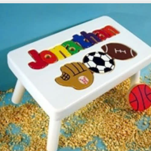 Step Stool- Sports Motif on White – The Present Event