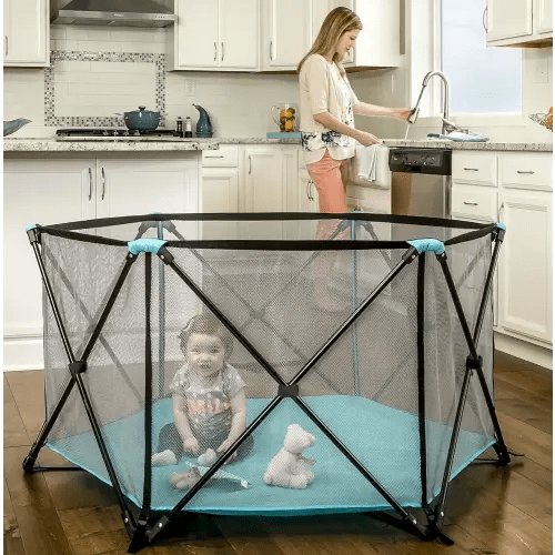 Regalo My Portable Play Yard Indoor and Outdoor, Washable, Aqua, 6-Panel, 48 Inch