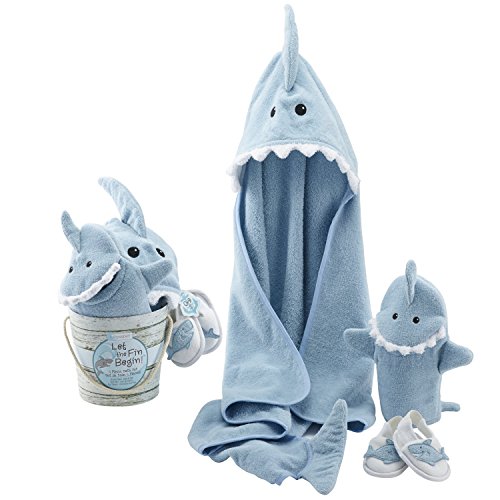 Baby Aspen Four-Piece Gift Set, Let The Fin Begin - Blue Shark, 7.3 x 7.9 x 11.8 inches, 0