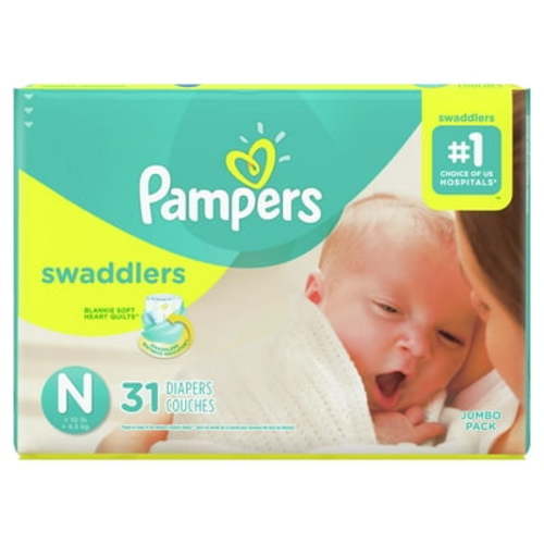 Pampers Swaddlers Newborn Diapers, Size N, 31 Count