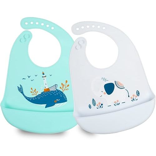 Baby Silicone Feeding Bibs, 3pcs Adjustable Waterproof Bibs for Feeding