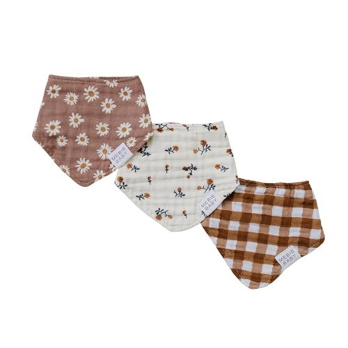 Mebie Baby Muslin Cotton Bib, 3 pack, Baby Bib Set for Burp, Spit Up, Drool, Bandana Bibs for Baby Boy or Baby Girl