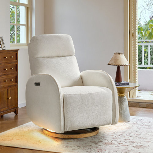 Taye Cuddle 32.25" Modern Swivel Glider Power Recliner with Electric Headrest and Lumbar Support