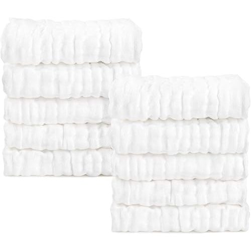 AIDEA Baby Washcloths-10 Pack, Soft Muslin Baby Towels, 100% Cotton Baby Bath Face Towels, Super Absorbent Wash Coths for Newborn Essentials -White-10"x10"