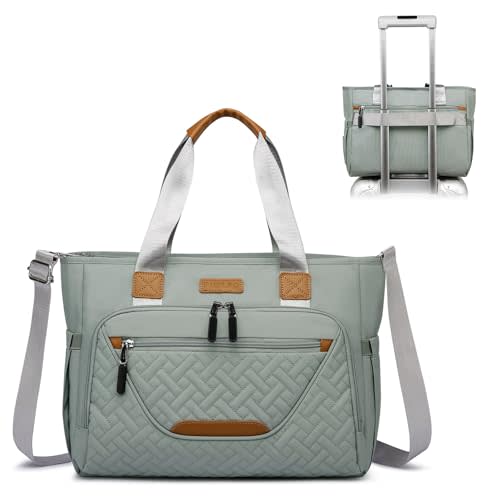 FHELAD Diaper Bag Tote, Baby Diaper Bag for Mom with 16" Laptop Compartment, Travel Baby Bag for Easy to Carry of Wet Wipe & Bottles (Morandi Grey)