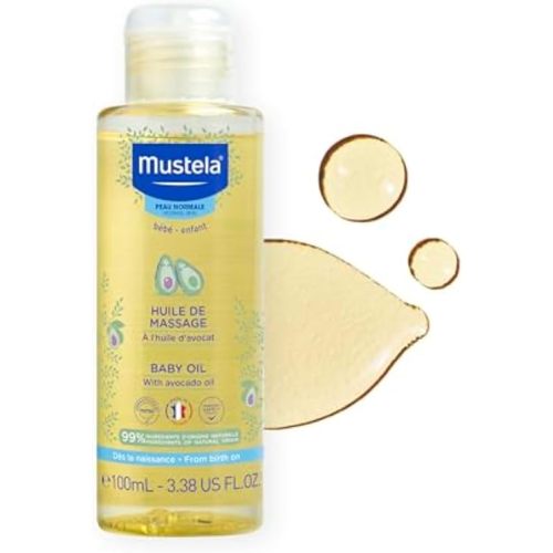 Mustela Baby Oil - Moisturizing Oil for Massage - with Natural Avocado, Pomegranate & Sunflower Oil - From birth on - 3.38 fl. Oz