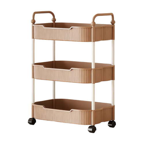3 Tier Rolling Carts with Wheels, Utility Cart with Handle and Locking Caster, Storage Cart for Kitchen, Office, Bedroom, Pink