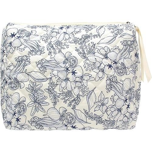 PAZIMIIK Cotton Makeup Bag for Women Large Quilted Travel Cosmetic Pouch Girls' Make Up Organizer,Flower White