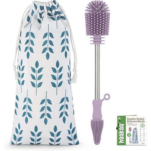 haakaa Cleaning Brush Silicone Bottle Brush Double-Ended Soft Silicone Bristles for Breast Pumps, Breast Milk Collectors, Baby Bottles, Teats, Breastmilk Storage Bags, Detachable - Lavender -1pk