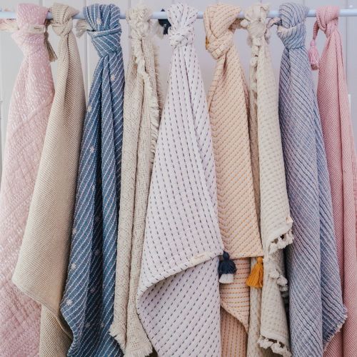 Waffle Knit Cotton Baby Blanket (Cream) - Crane Baby