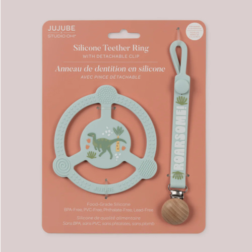 JuJuBe x Studio Oh! Silicone Teether Ring & Detachable Clip - Roarsome