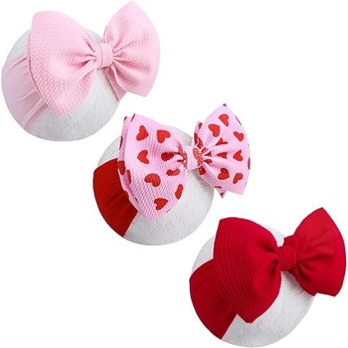 6'' Large Valentines Bow Baby Headbands Handmade Hairbands with Bows High Stretchy Soft Nylon Headbands Baby Hair Accessories for Infant Baby Girls Red Light Pink Heart