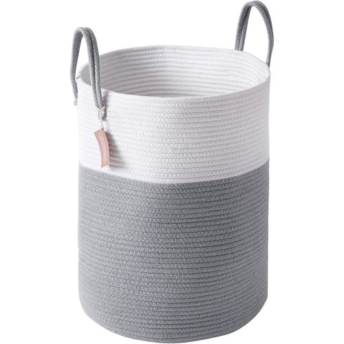 Cotton Rope Laundry Hamper by YOUDENOVA, 58L - Woven Collapsible Laundry Basket - Clothes Storage Basket for Blankets, Laundry Room Organizing, Bedroom Storage, Clothes Hamper – Grey